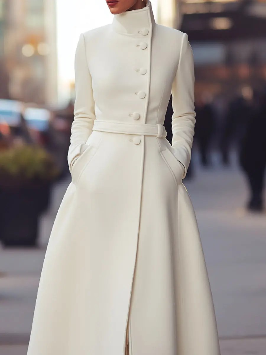 Regal White Military-Inspired Tailored Wool - Wool Coat CASA LARO