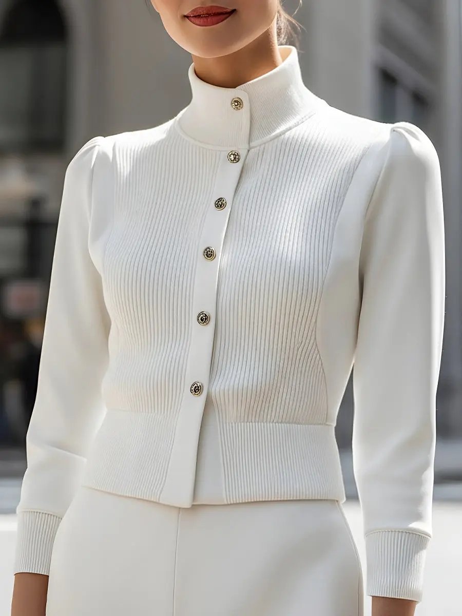 Ribbed Knit Panel With Gold Buttons - Jacket CASA LARO