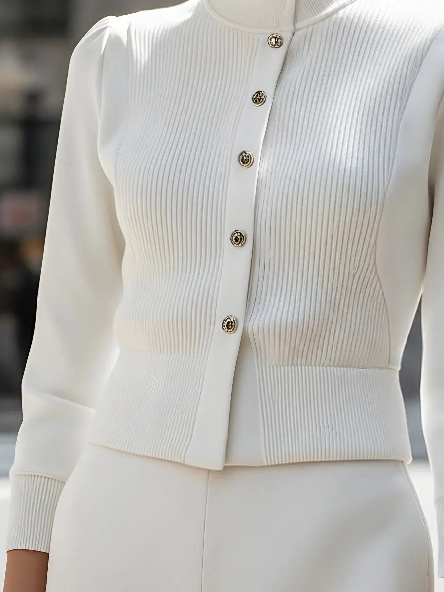 Ribbed Knit Panel With Gold Buttons - Jacket CASA LARO