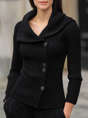 Ribbed Wide-Collar Button-Up - Knit Top CASA LARO