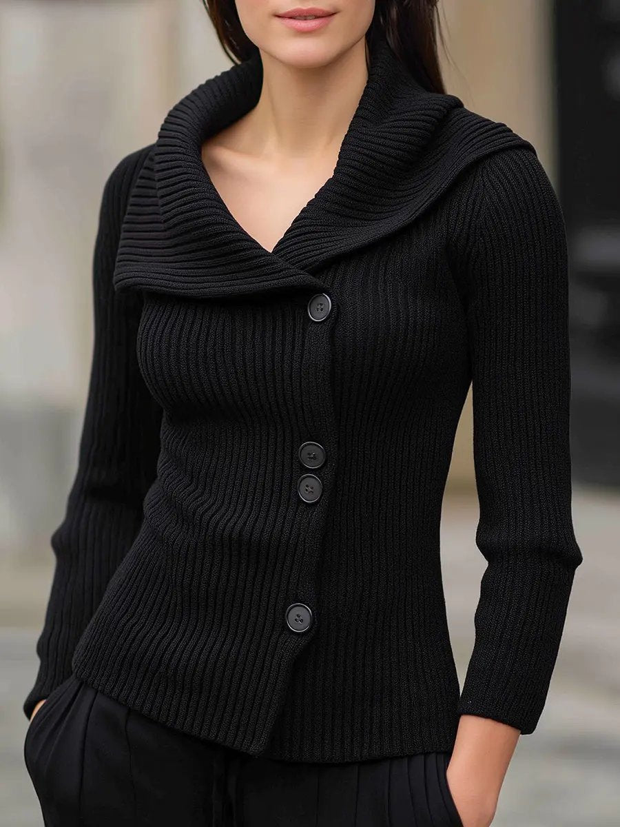 Ribbed Wide-Collar Button-Up - Knit Top CASA LARO