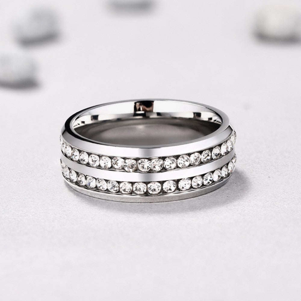 Two Row  Round Cut Titanium Steel Men's Ring Shineofidamond