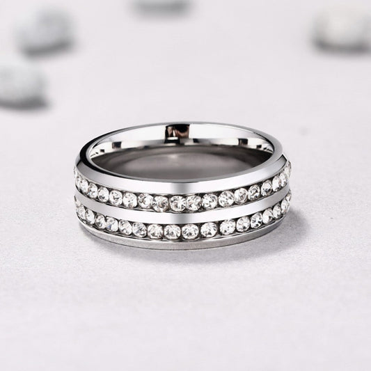 Two Row  Round Cut Titanium Steel Men's Ring Shineofidamond