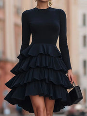Ruffled Tiered Black Party Dress - Mini Dress CASA LARO