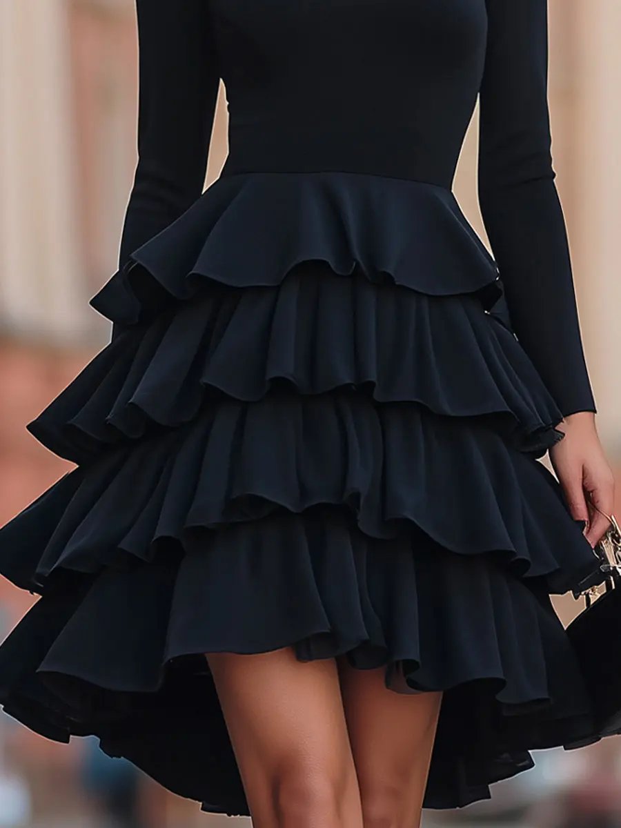 Ruffled Tiered Black Party Dress - Mini Dress CASA LARO