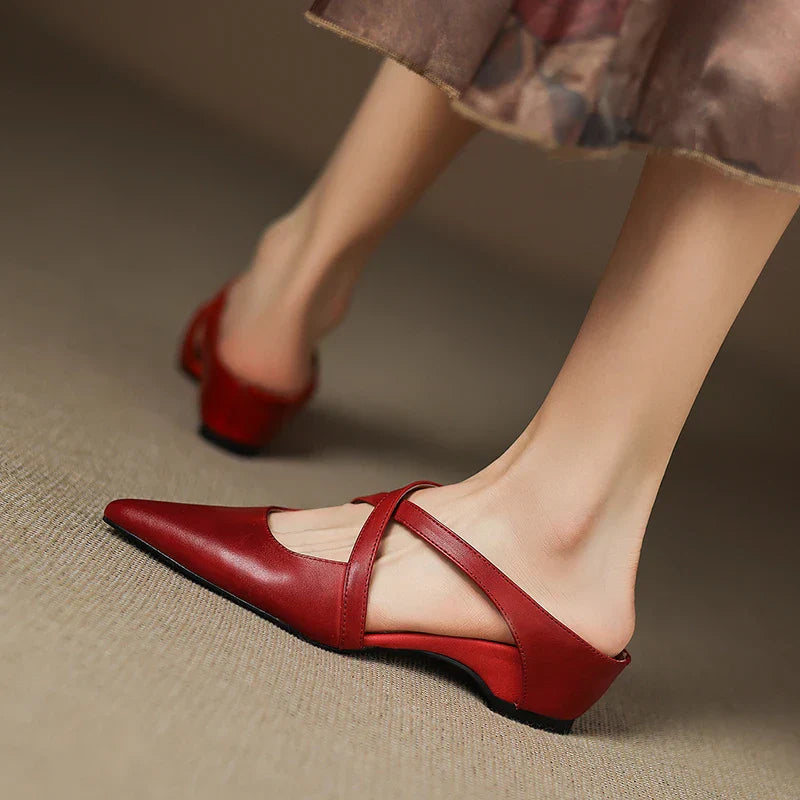 Siena Leather Cross-Strap - Mules