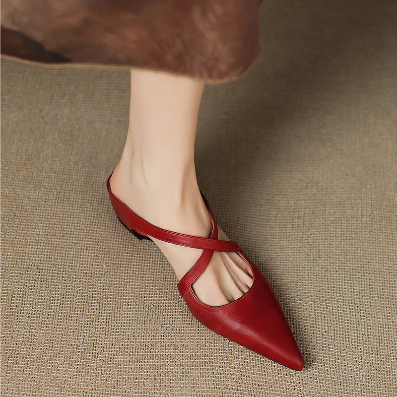 Siena Leather Cross-Strap - Mules