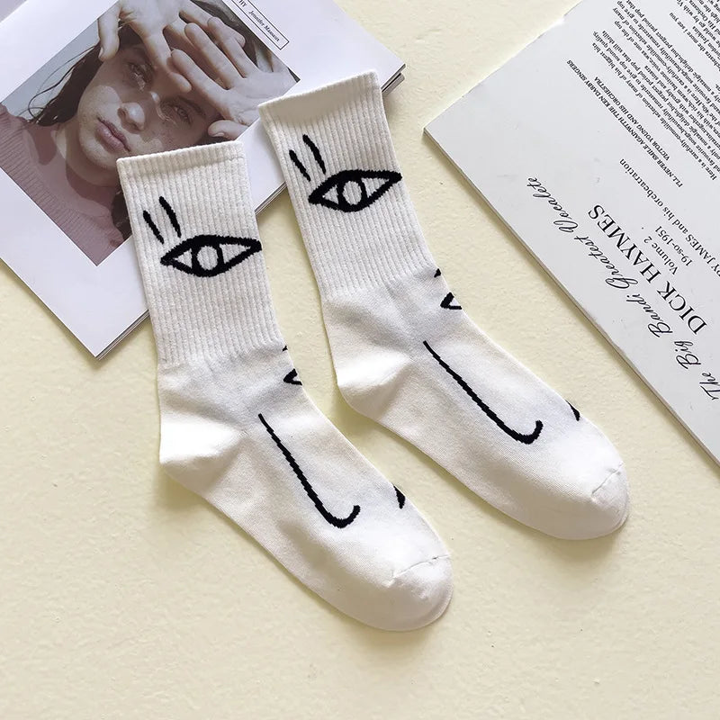 Line Art Cotton Crew - Socks
