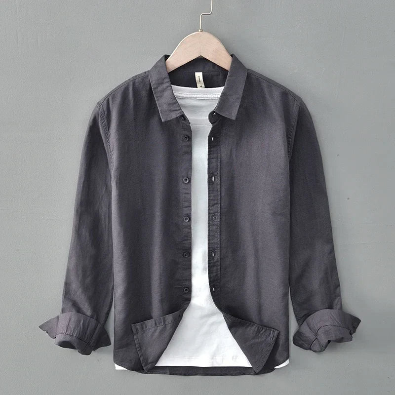 Cotton-Linen Blend Button-Up - Shirt