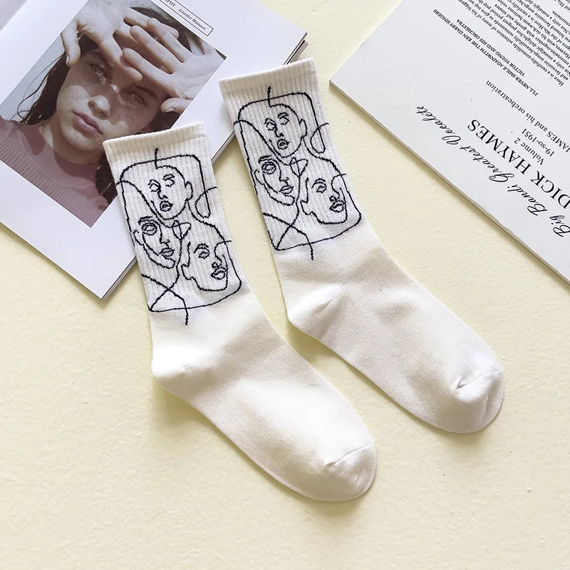 Line Art Cotton Crew - Socks