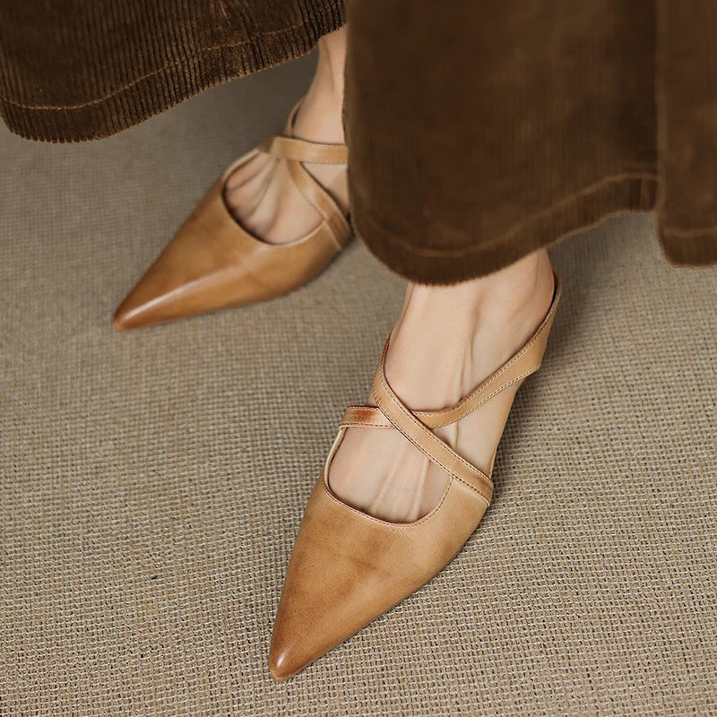 Siena Leather Cross-Strap - Mules