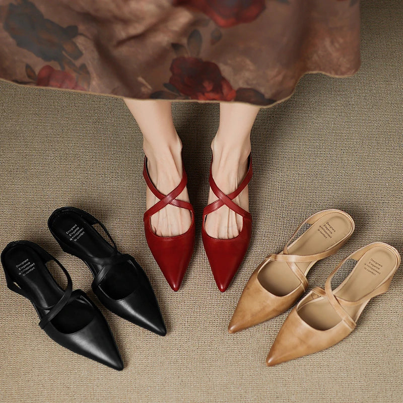 Siena Leather Cross-Strap - Mules