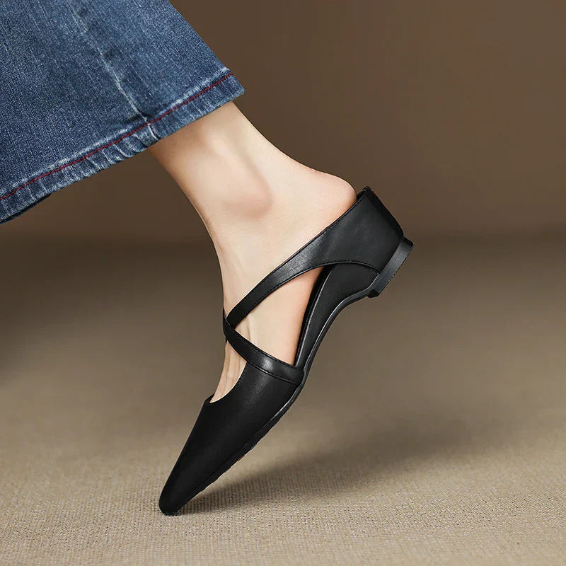 Siena Leather Cross-Strap - Mules
