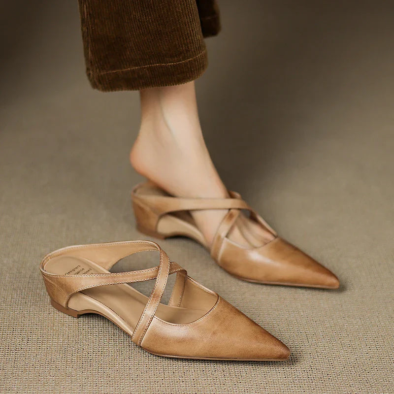Siena Leather Cross-Strap - Mules