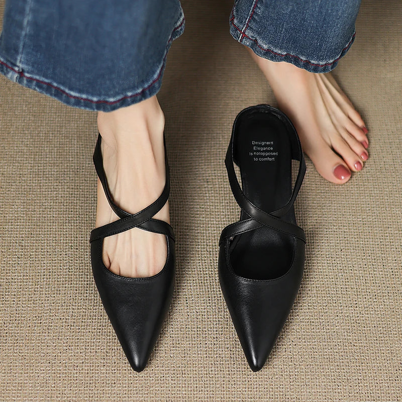 Siena Leather Cross-Strap - Mules