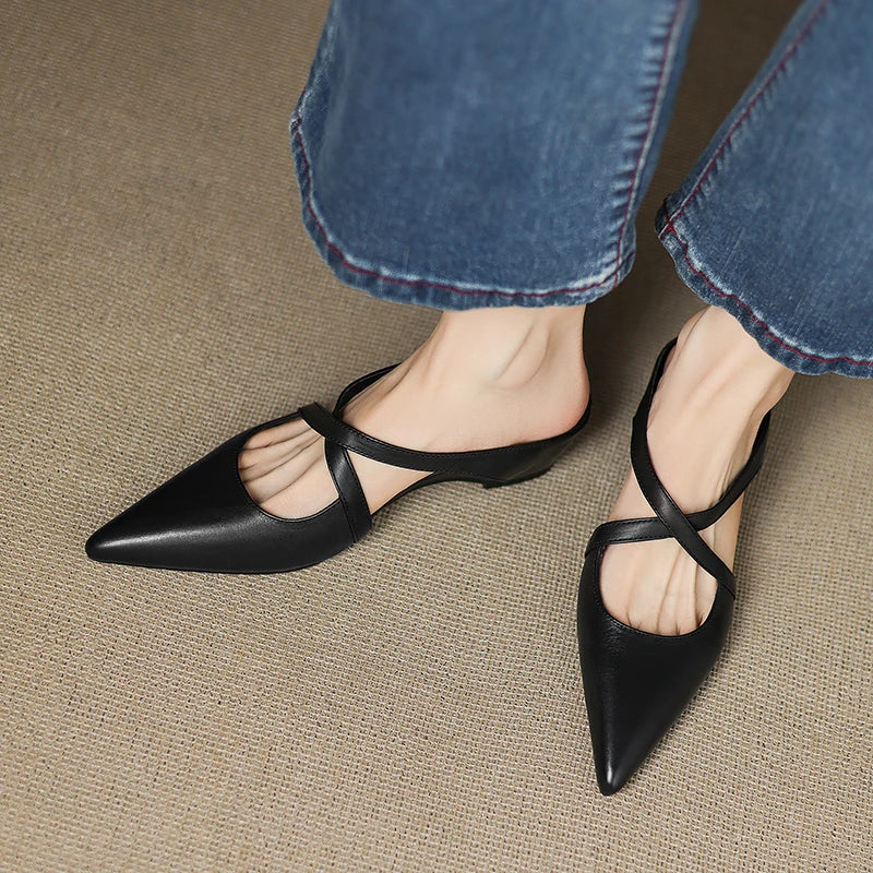 Siena Leather Cross-Strap - Mules