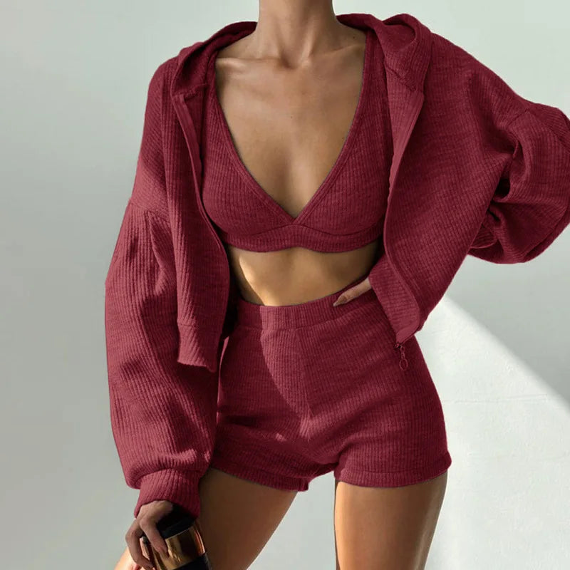 Ribbed Knit Loungewear - Two-Piece Set