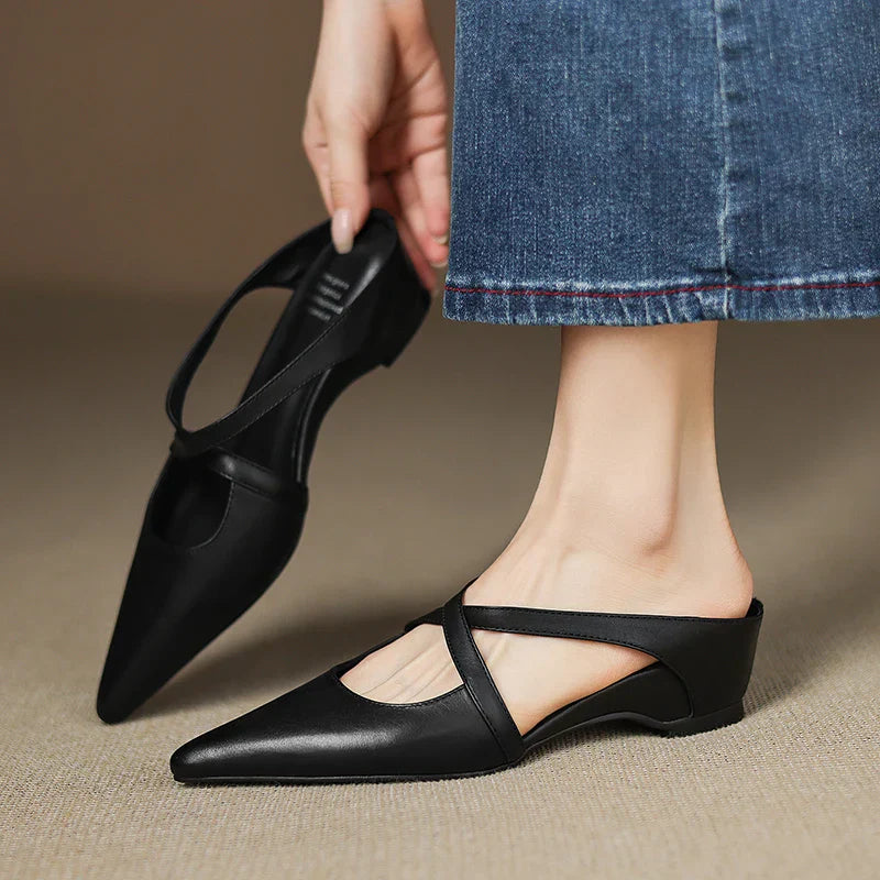 Siena Leather Cross-Strap - Mules