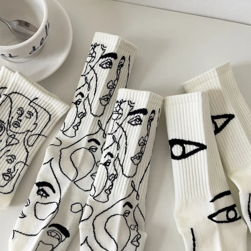Line Art Cotton Crew - Socks