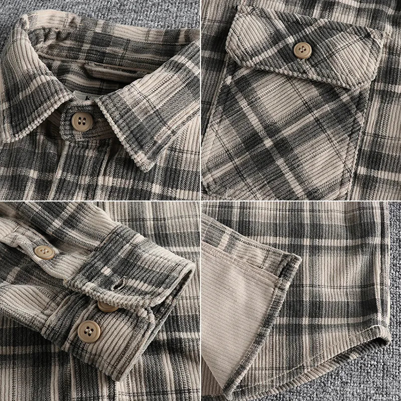 Retro Plaid Corduroy - Flannel Shirt