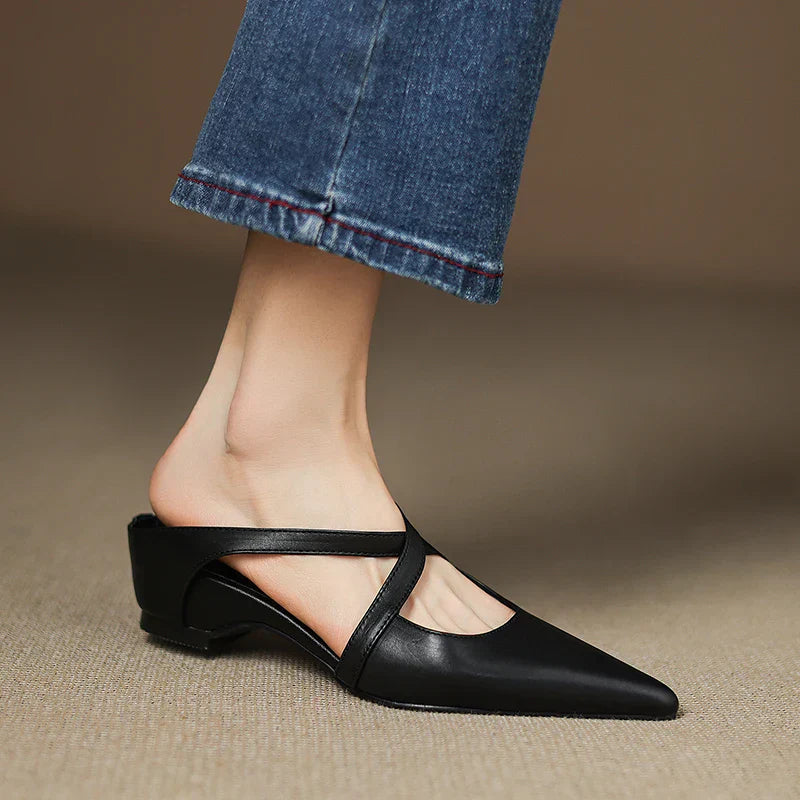 Siena Leather Cross-Strap - Mules