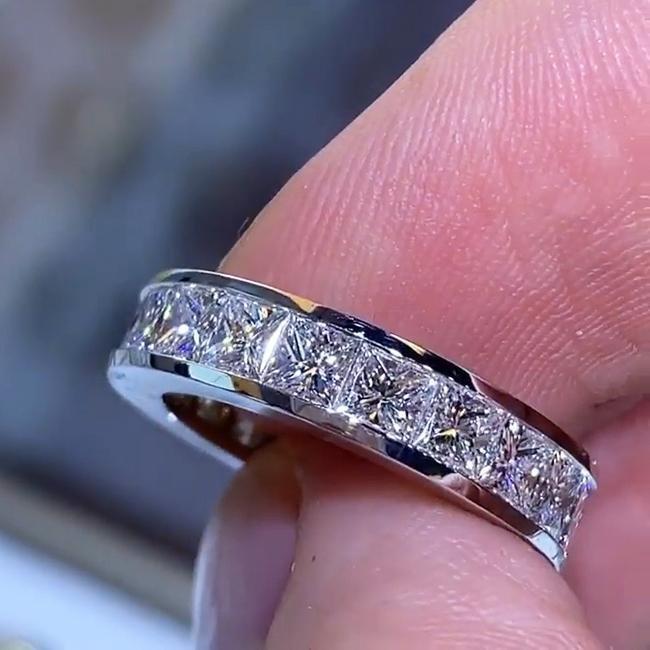 Classic Princess Cut Sterling Silver Wedding Band shineofdiamond