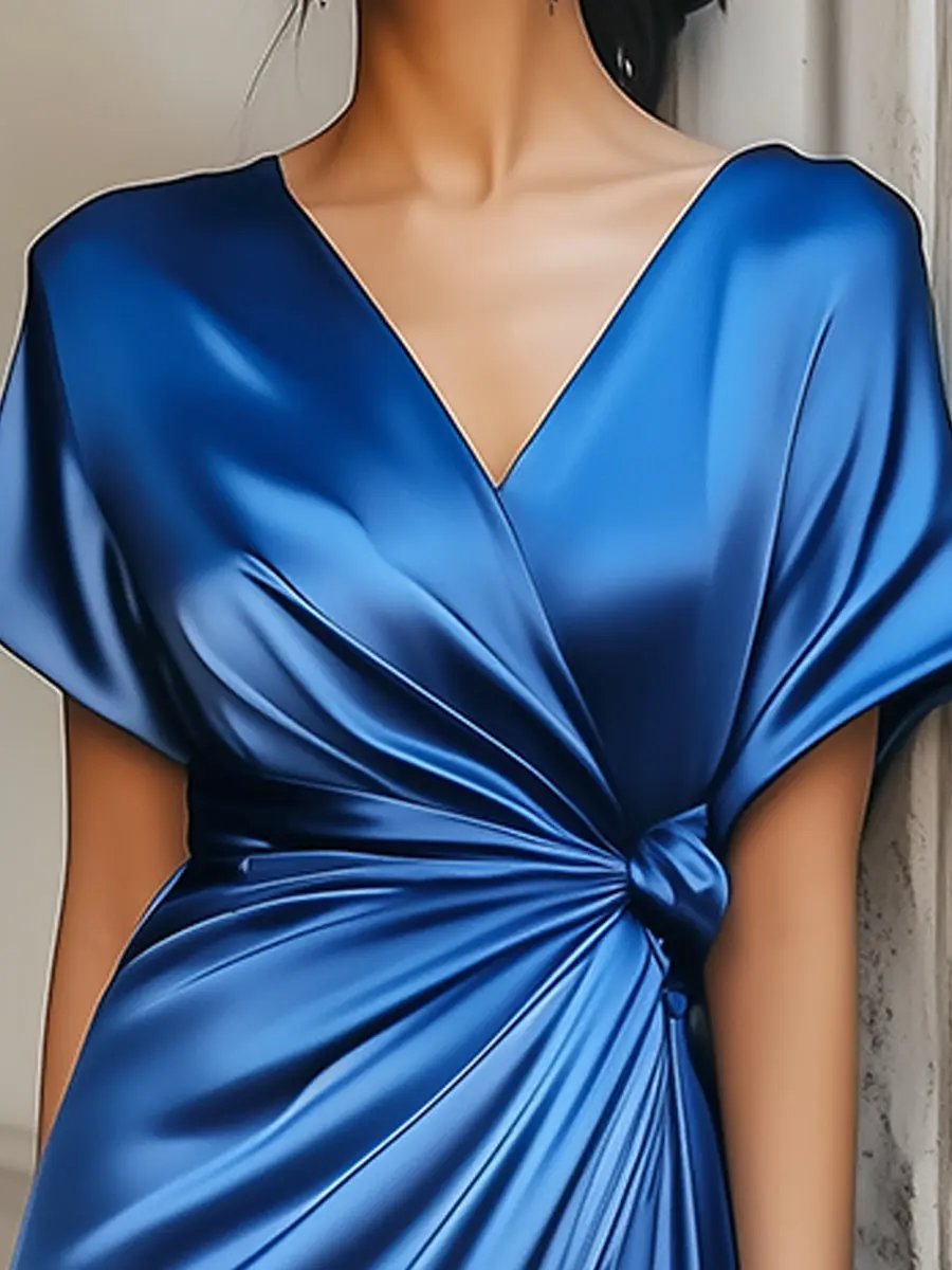 Sapphire Lace-Up Satin Evening - Midi Dress CASA LARO