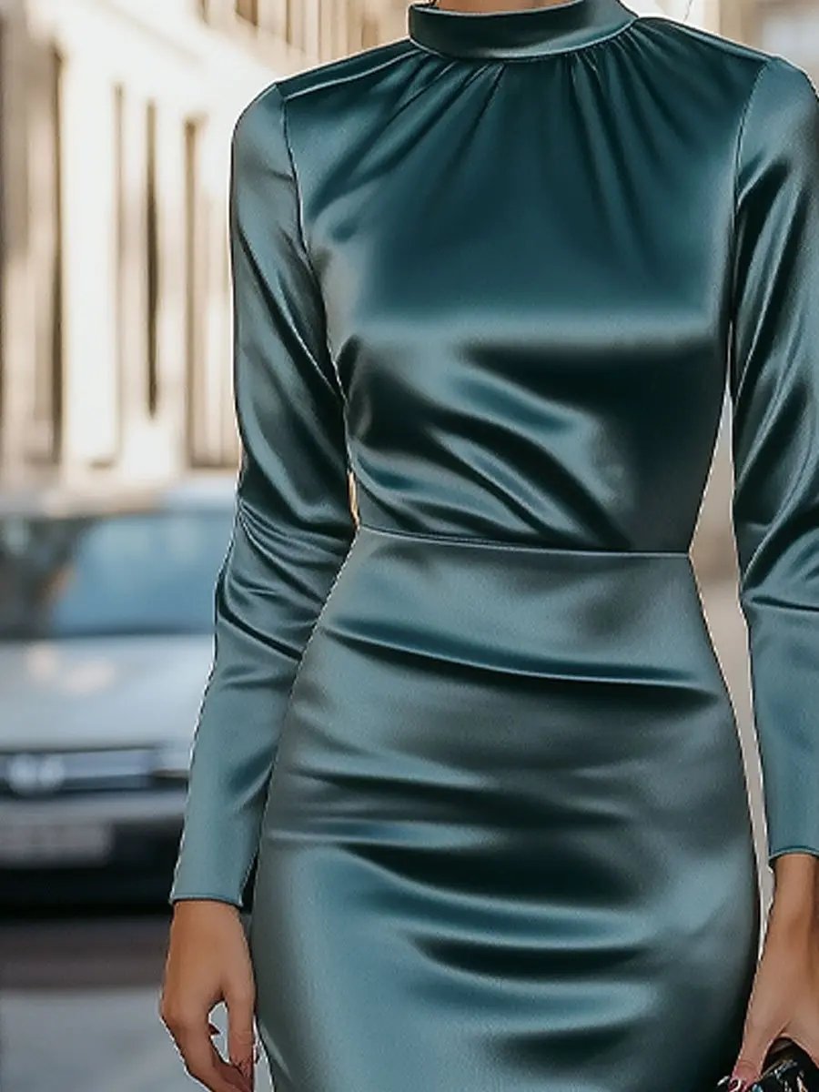 Satin High-Neck Draped Evening Silhouette - Maxi Dress CASA LARO