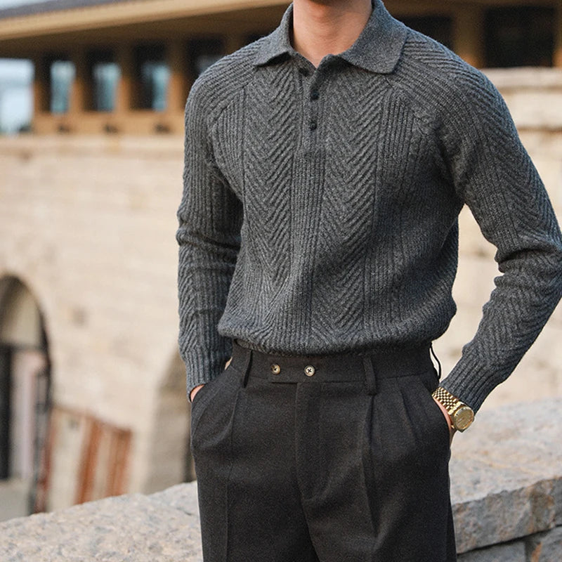 Collared Ribbed Knit - Sweater