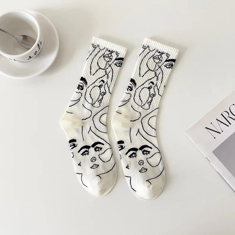 Line Art Cotton Crew - Socks