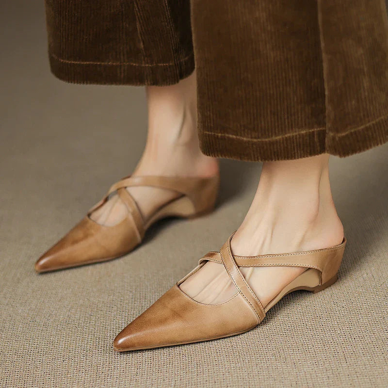Siena Leather Cross-Strap - Mules