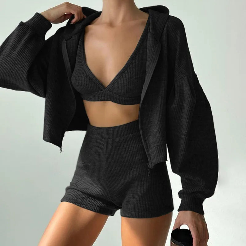 Ribbed Knit Loungewear - Two-Piece Set