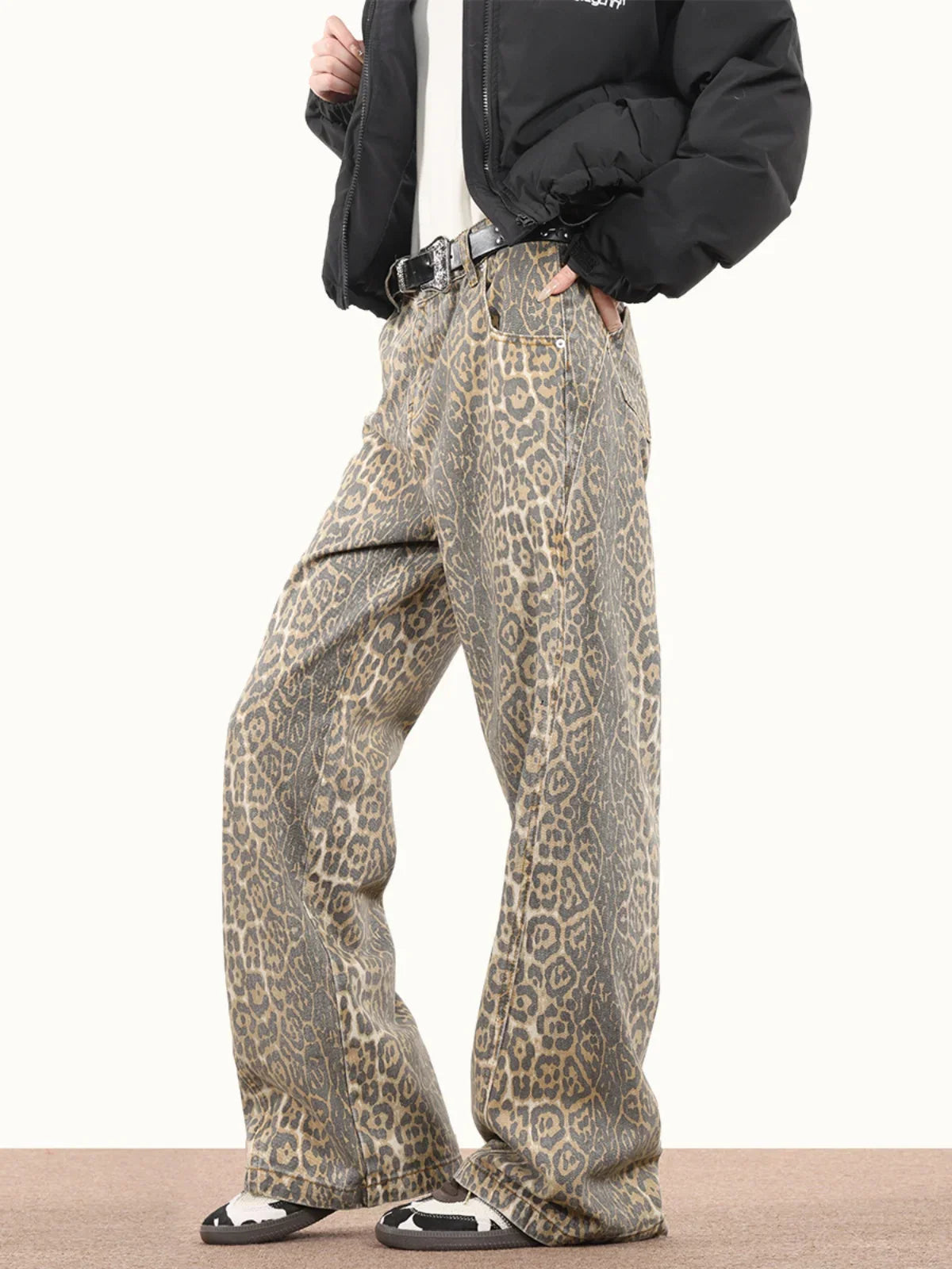 Leopard Print Baggy - Jeans