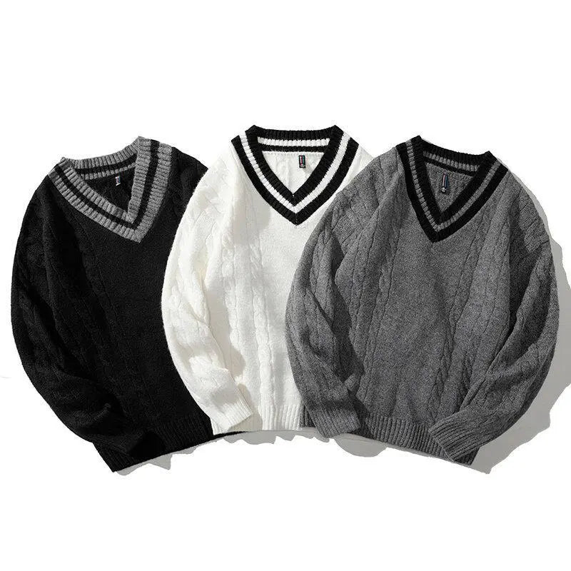 Oversized Knitted V-Neck - Sweater