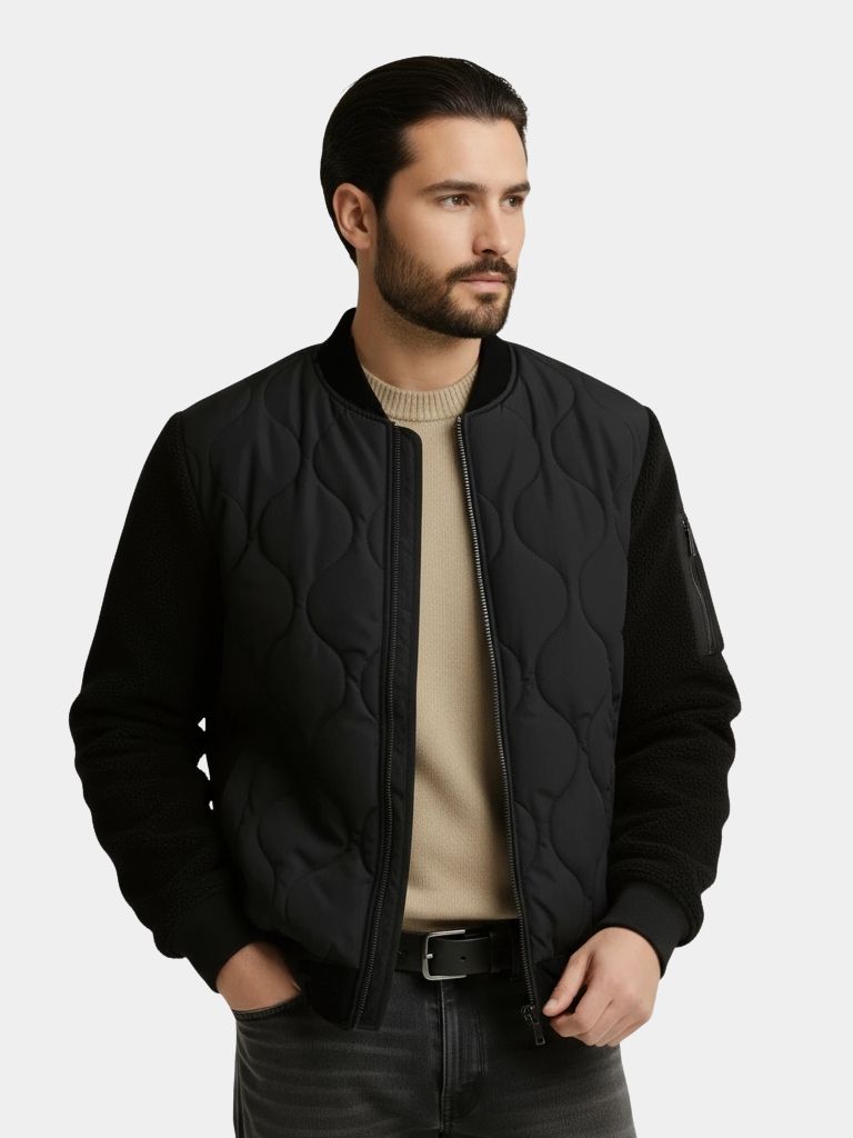 Sherpa Sleeves Padded Bomber Jacket - Casa  Laro CASA LARO
