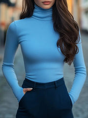 Sky Blue Stretch Turtleneck Base Layer - Long Sleeve Top CASA LARO
