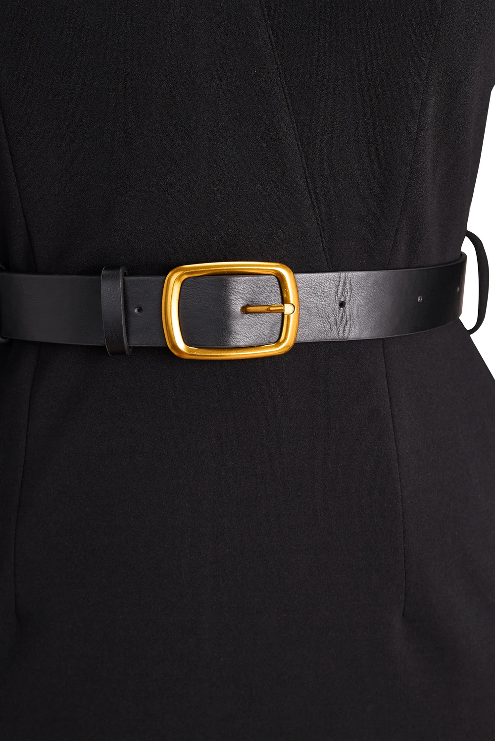 Sleek Black Belted Mandarin Collar Sheath - Midi Dress CASA LARO