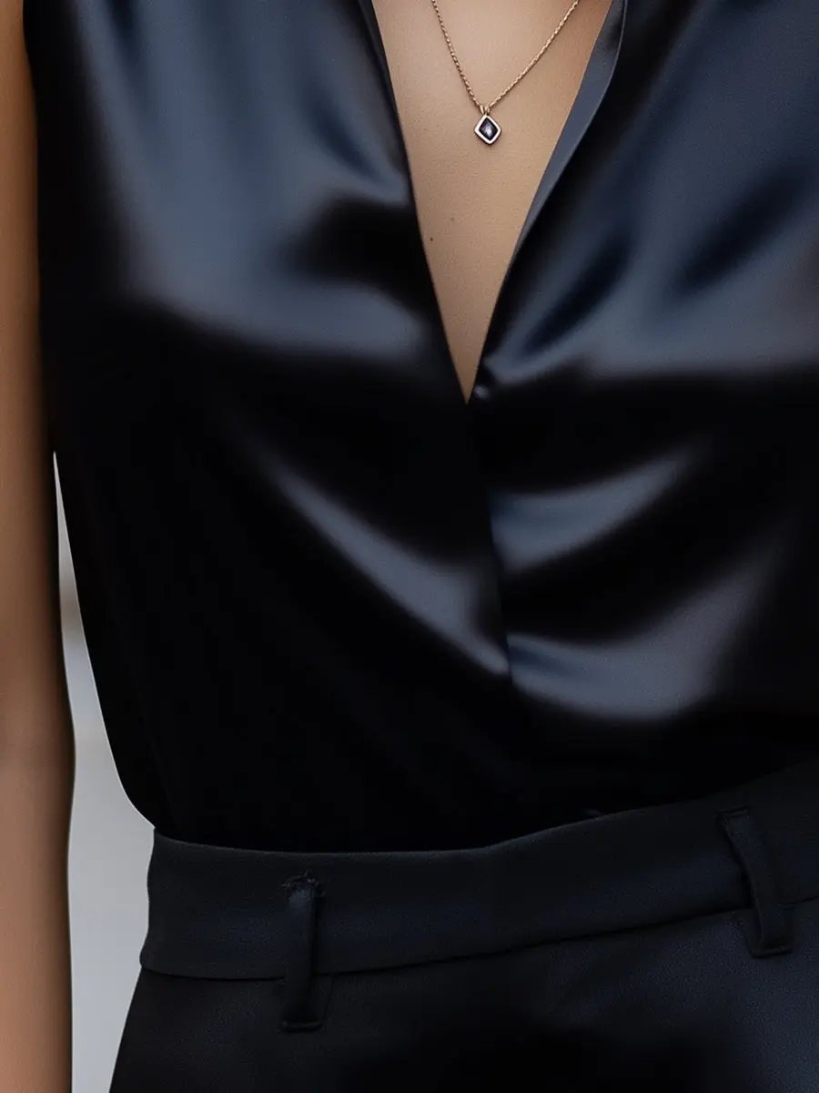 Sleek Black Satin Sleeveless - Blouse CASA LARO