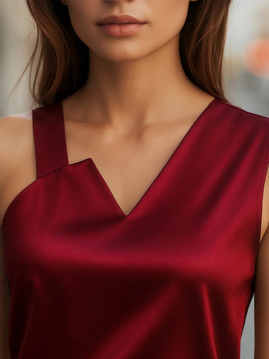Sleek Satin Asymmetrical Neckline - Blouse CAAYWORLD