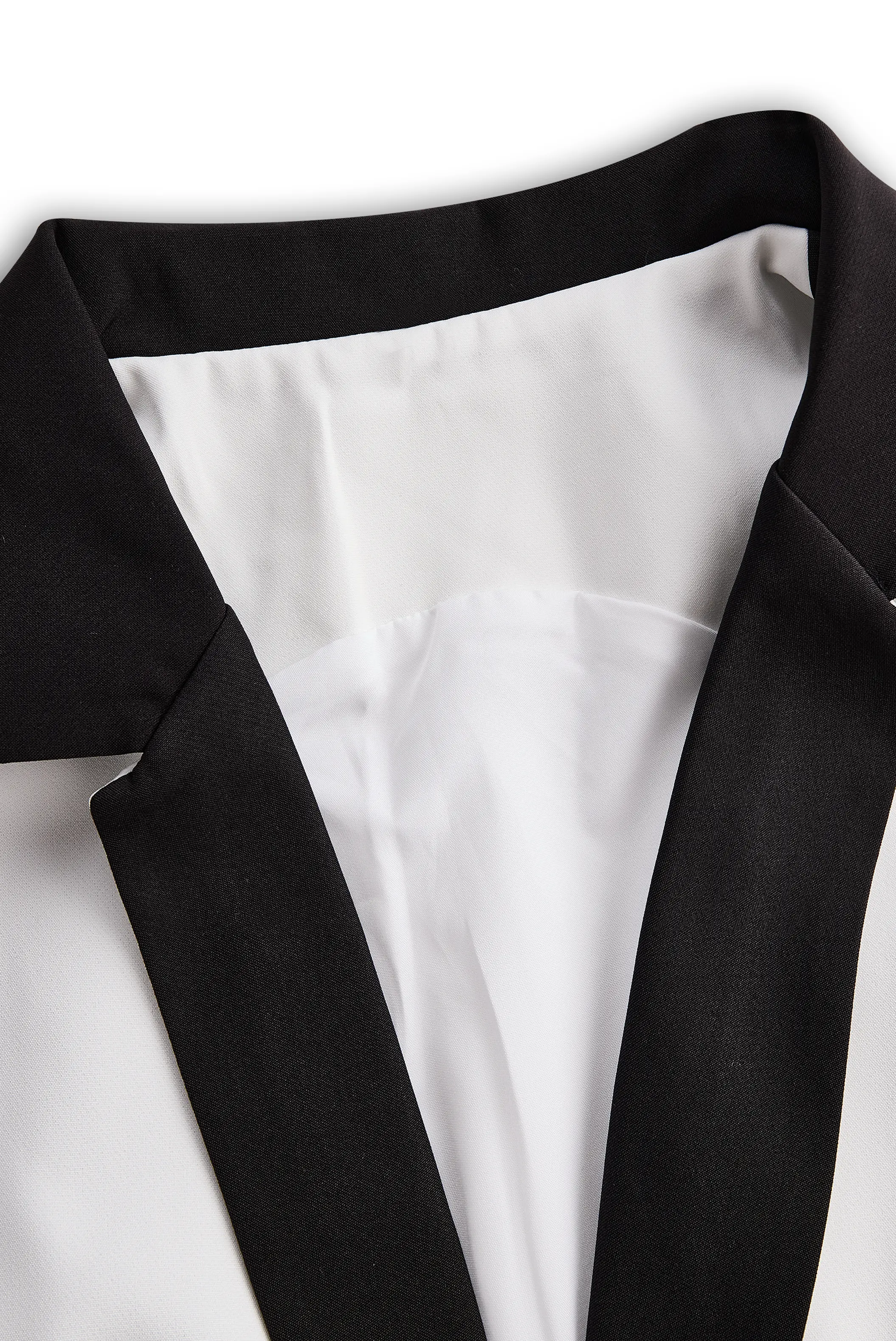 Sleek White Jumpsuit with Black Lapel & Dual Buttons - Jumpsuit CASA LARO