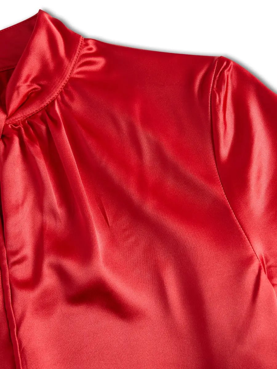 Sophisticated White Satin Keyhole Neckline - Blouse CAAYWORLD