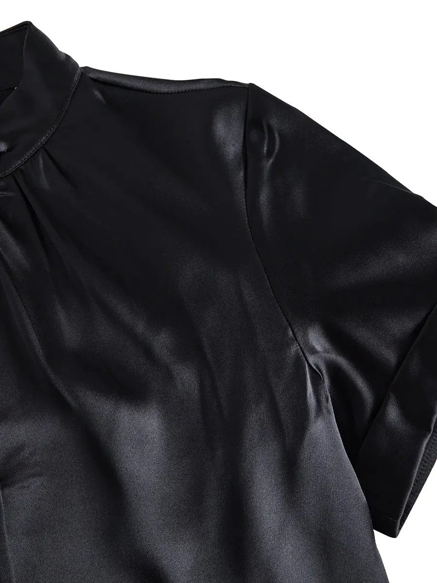 Sophisticated White Satin Keyhole Neckline - Blouse CASA LARO