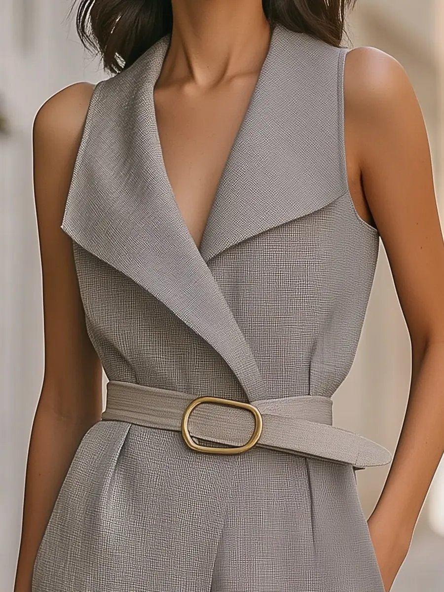 Sophisticated Women's Solid Belted Sleeveless - Romper CASA LARO