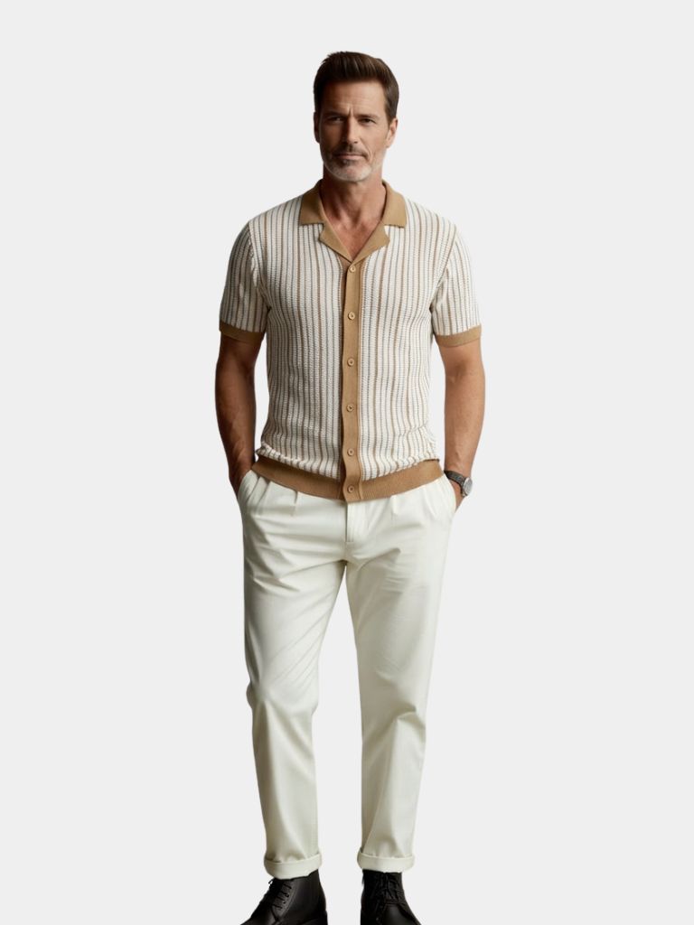 Striped Knit Polo Shirt - Casa  Laro CASA LARO