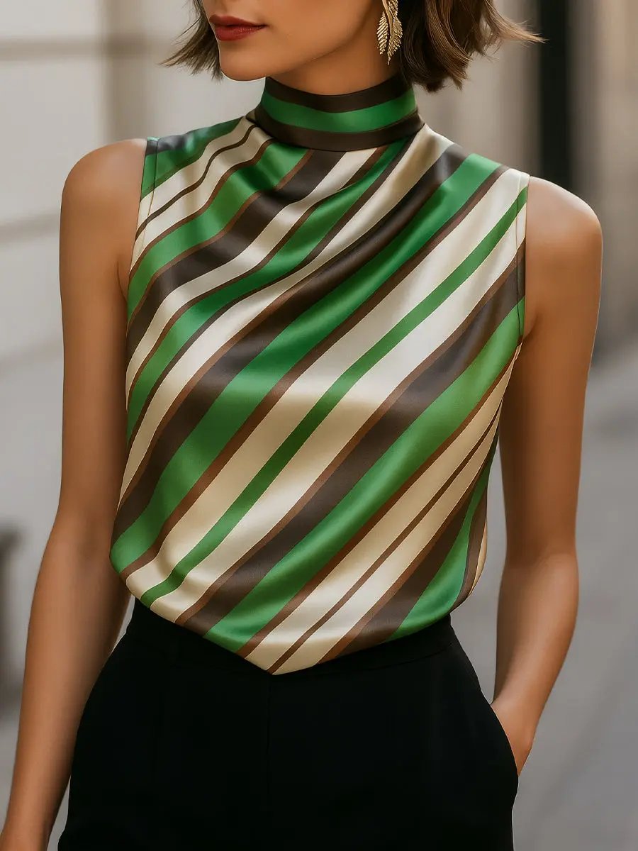 Striped Satin High-Neck Sleeveless - Blouse CASA LARO