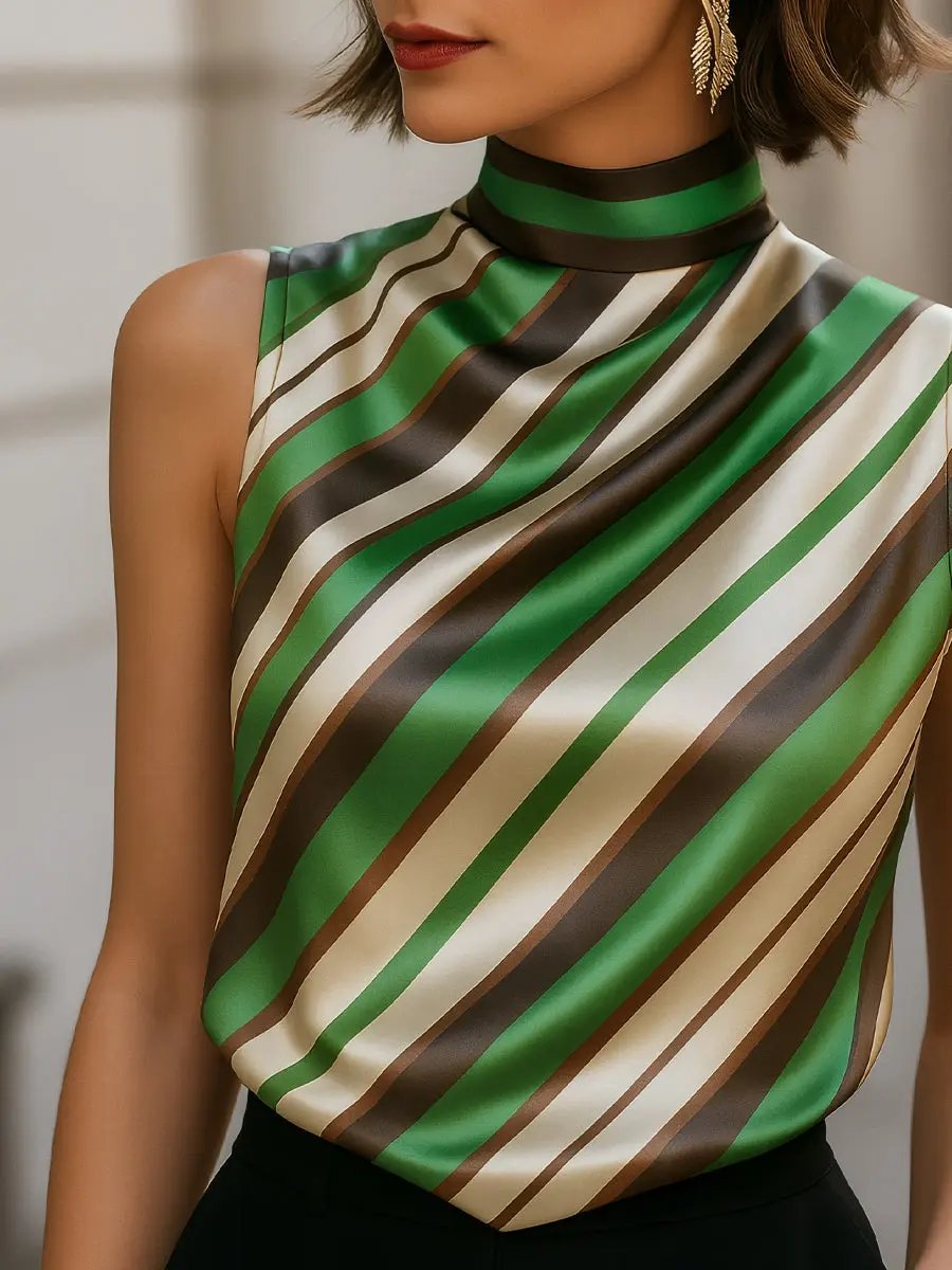 Striped Satin High-Neck Sleeveless - Blouse CASA LARO