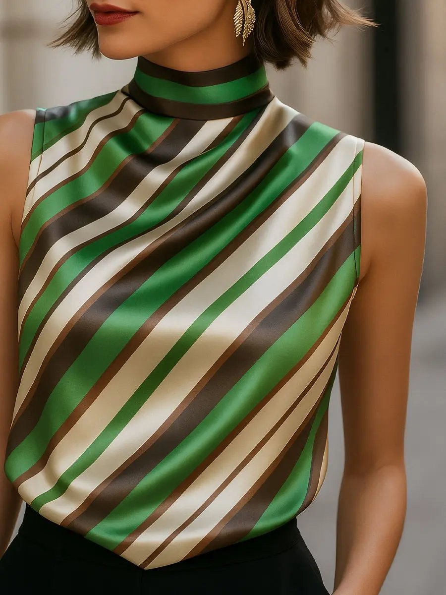 Striped Satin High-Neck Sleeveless - Blouse CASA LARO