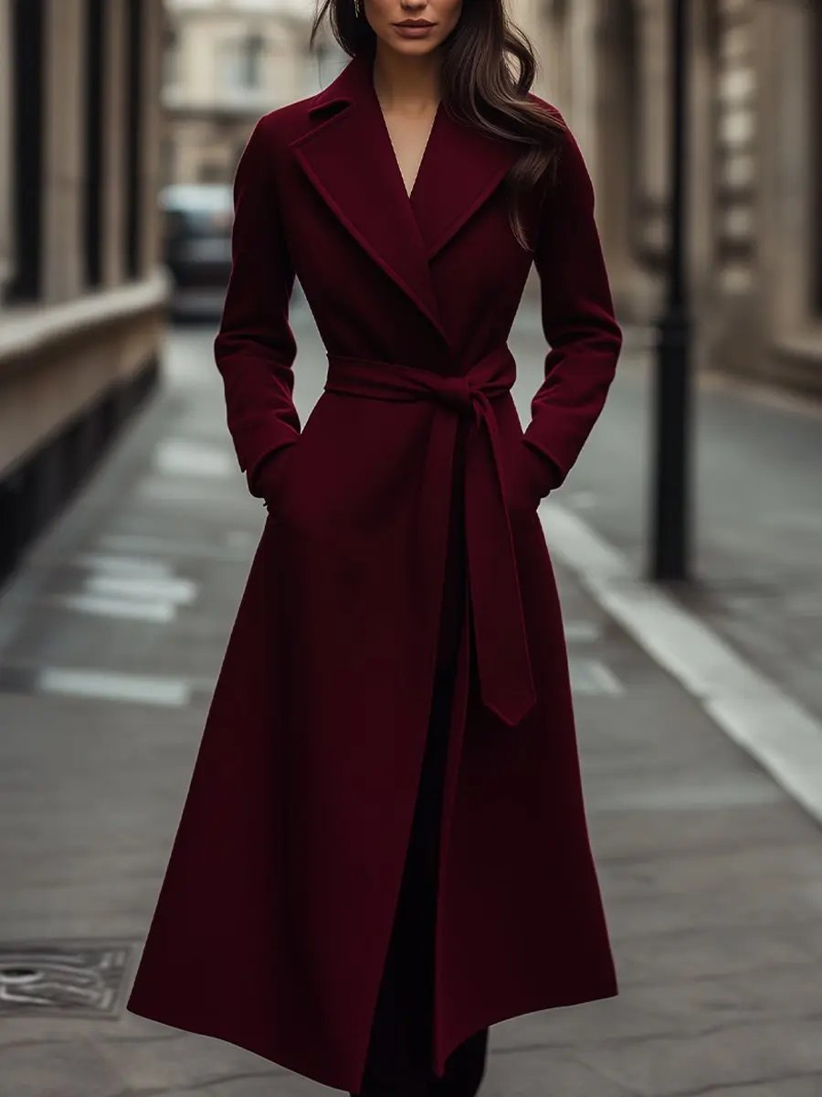 Structured Burgundy Wool Trench, Feminine Fit - Trench Coat CASA LARO
