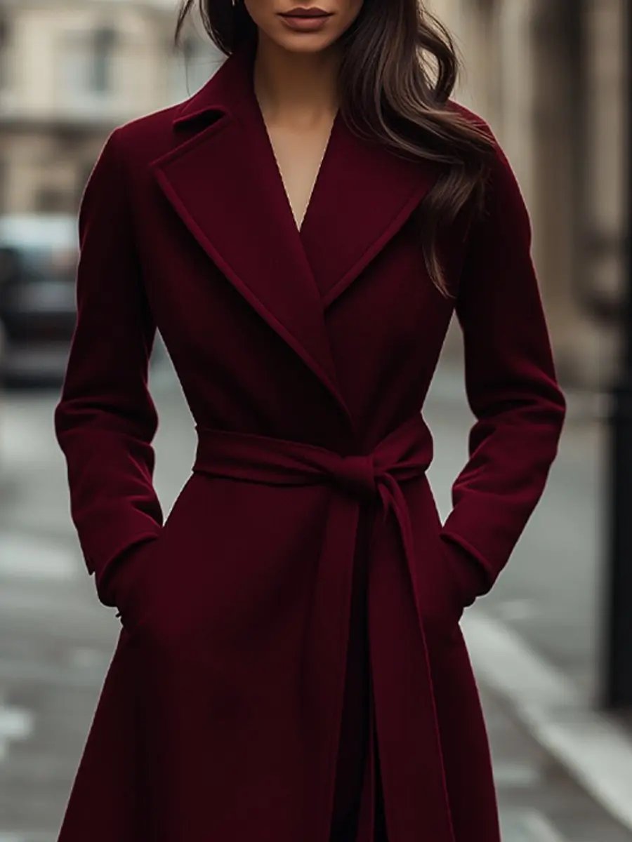 Structured Burgundy Wool Trench, Feminine Fit - Trench Coat CASA LARO