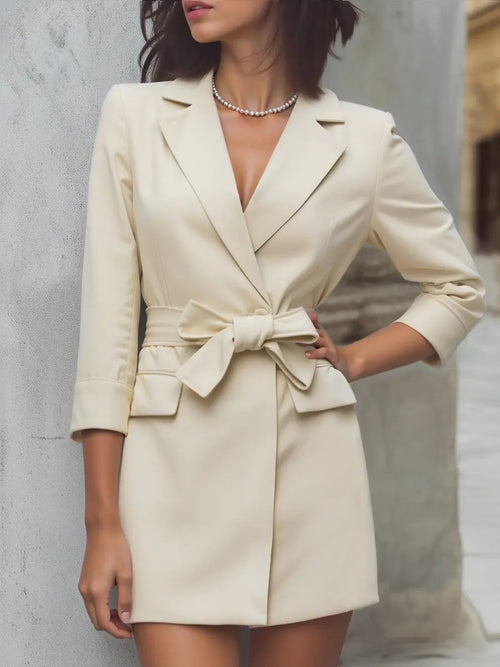 Tailored Blazer-Inspired Belted-Waist Dress - Mini Dress CAAYWORLD